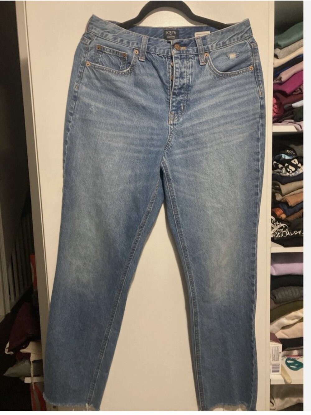 J. Crew Premium Edition Button Fly High Rise Straight Raw Hem Denim Size 28